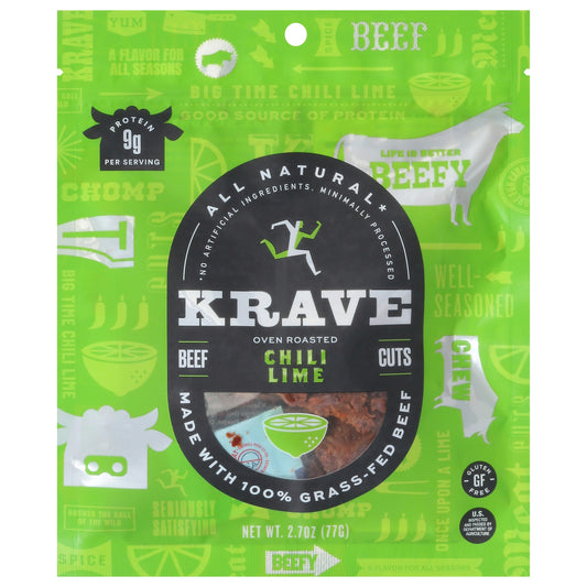 Krave Jerky Beef Chili Lime 2.7 oz (Pack of 8)