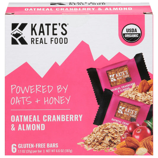 Kate's Real Food Oatmeal Cranberry and Almond Bars 6.6 Oz Pack of 8