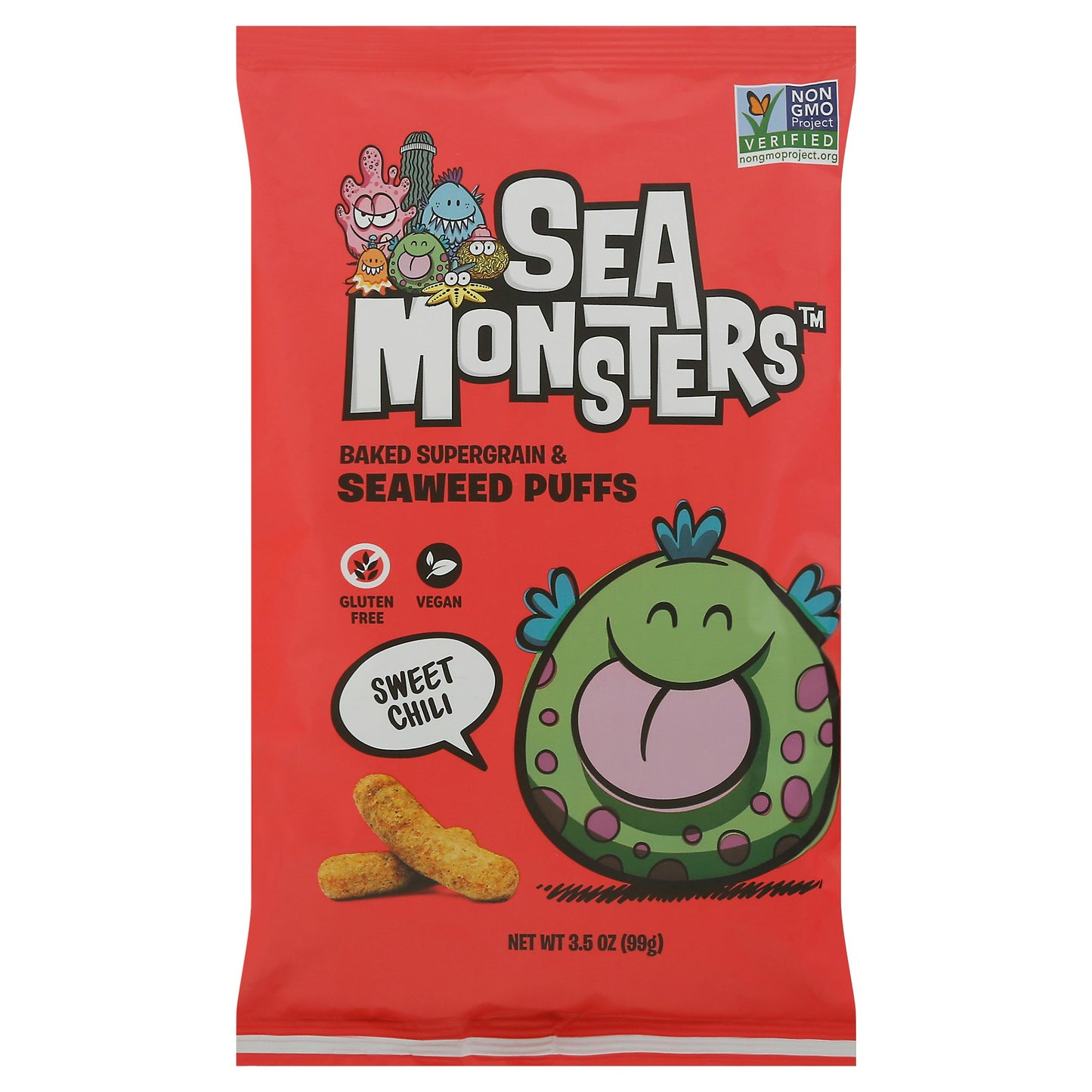 Sea Monsters Seaweed Puff Sweet Chili 3.5 Oz (Pack of 8)