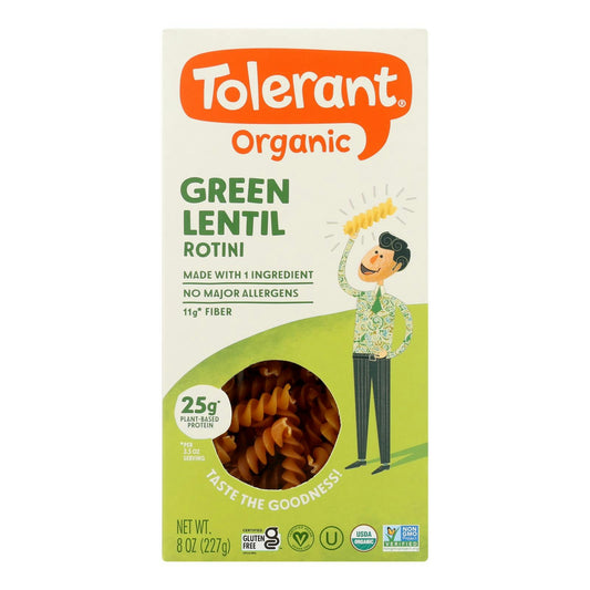 Tolerant Organic Pasta Rotini Green Lentil 8 Oz Pack of 6