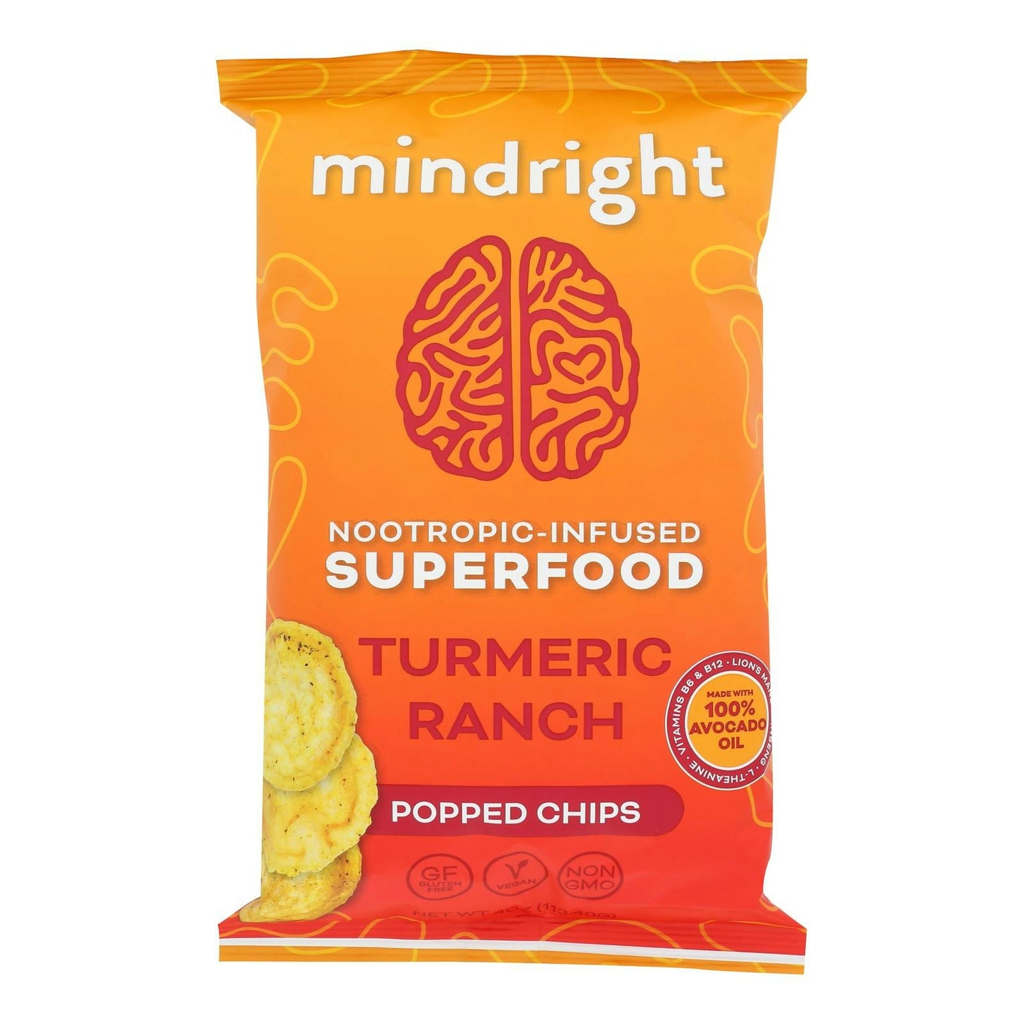 Mindright Chips Popped Turmeric Ranch 4 Oz (Pack Of 12)