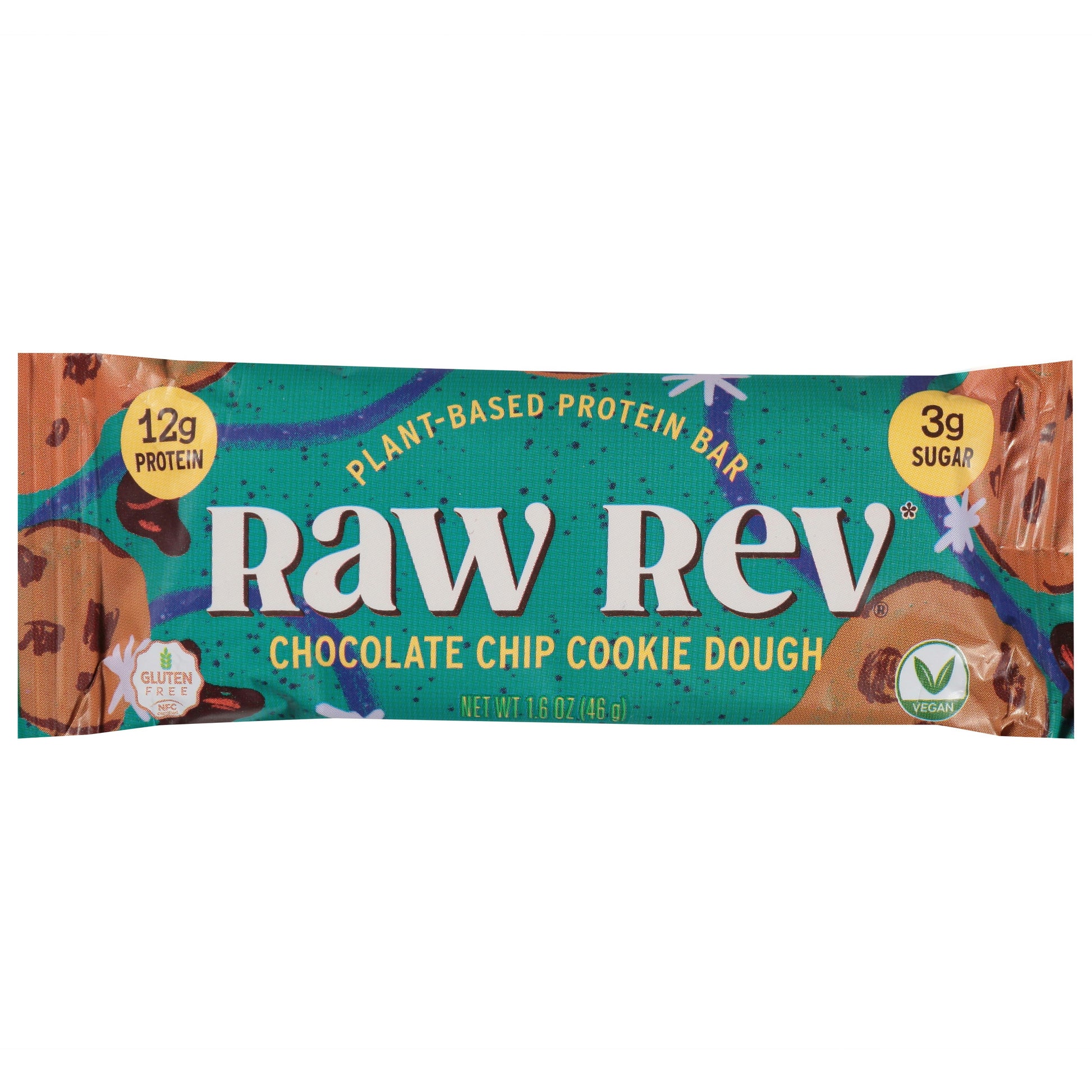 Raw Rev Bar Protein Glo Chocolate Chip Cookie Dough 1.6 Oz Pack of 12