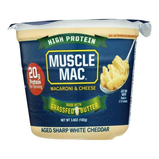 Muscle Mac High Protein Aged Sharp White Cheddar Macaroni & Cheese 3.6 oz (Pack of 12)