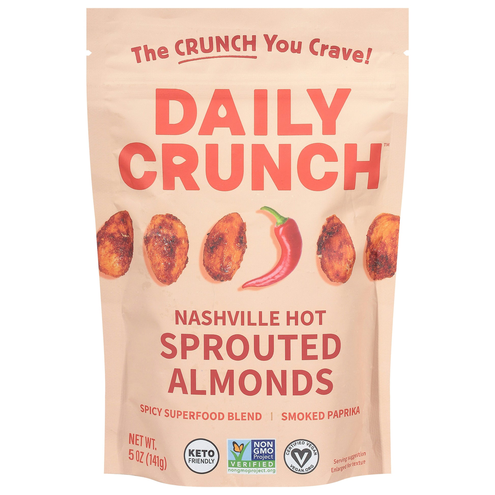 Daily Crunch Nashville Hot Sprouted Almonds 5 Oz Pack of 6