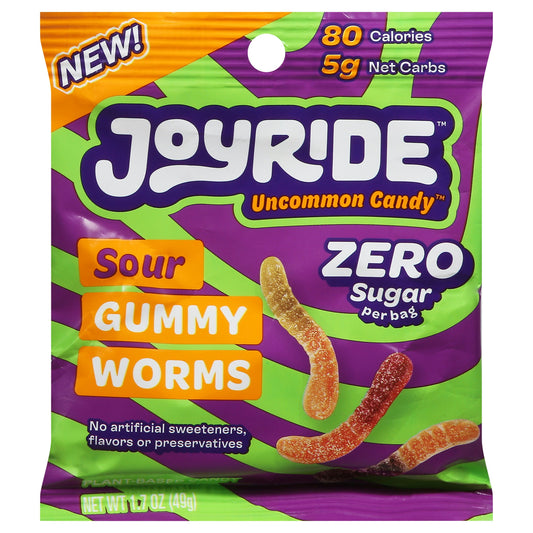 Joyride Gummy Sour Worms Zero Sugar - 1.8 OZ (Pack of 8)