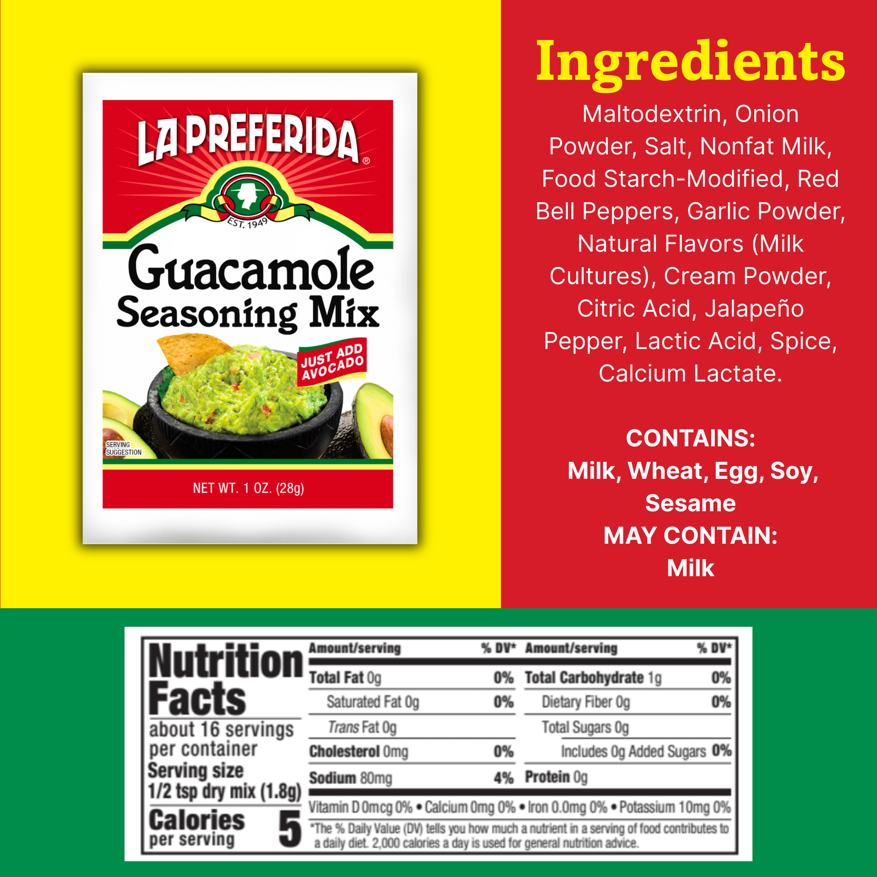 LA PREFERIDA (Pack of 48) La Preferida Guacamole Seasoning Mix 1 Oz