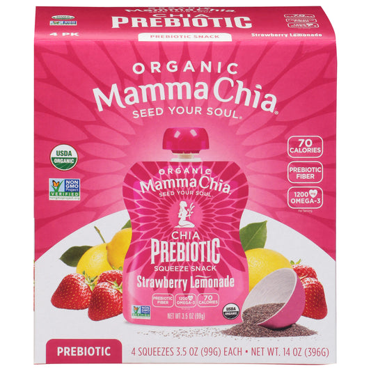 Mammachia Chia Squeeze Prebiotic Strawberry Lemonade 14 Oz Pack of 6