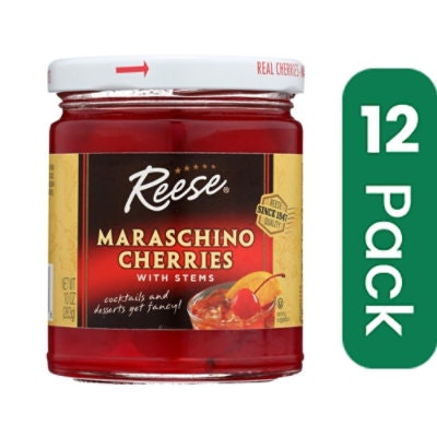 Reese Red Maraschino Cherries with Stems 10 oz (Pack of 12)