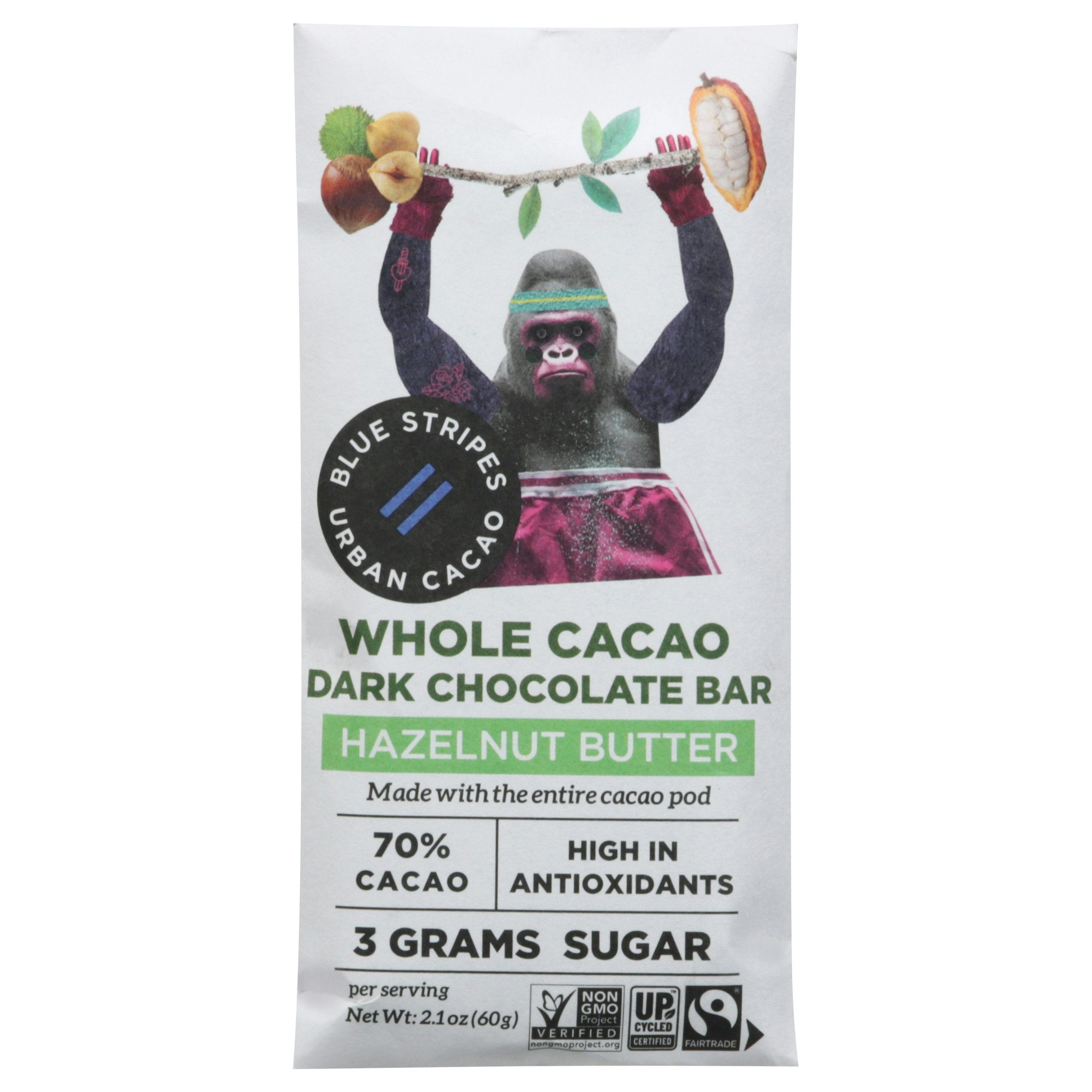 Blue Stripes Bar Whole Cacao Chocolate Hazelnut Butter