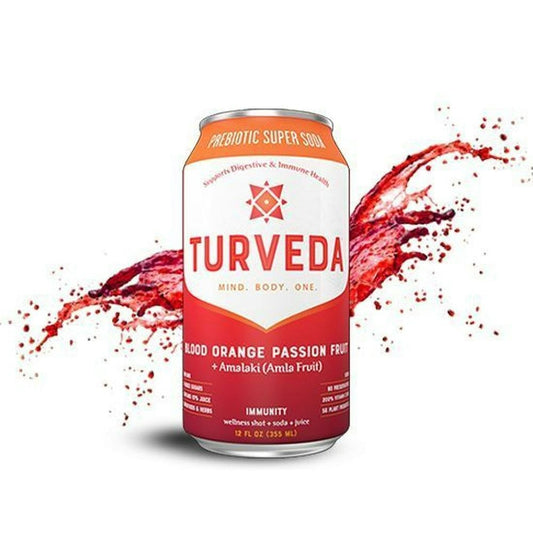 Turveda Immunity Blood Orange Passion Fruit Prebiotic Super Soda 12 Fo Pack of 8
