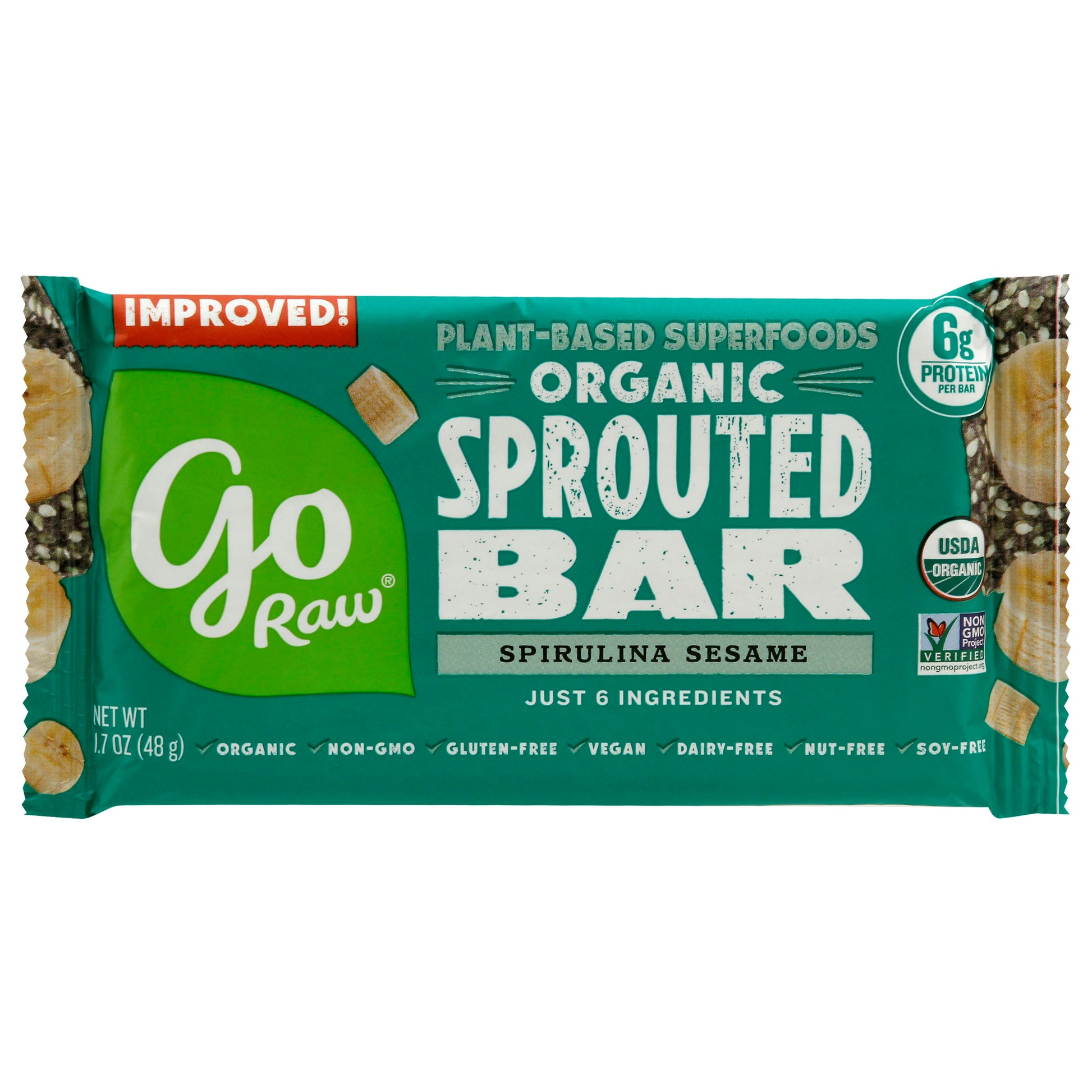 Go Raw Bar Spirulina Sprouted 1.7 Oz Pack of 25