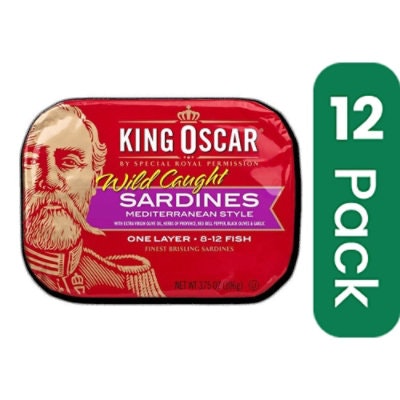 King Oscar Mediterranean Style Brisling Sardines with Extra Virgin Olive Oil - 3.75 Ounce (Pack of 12)
