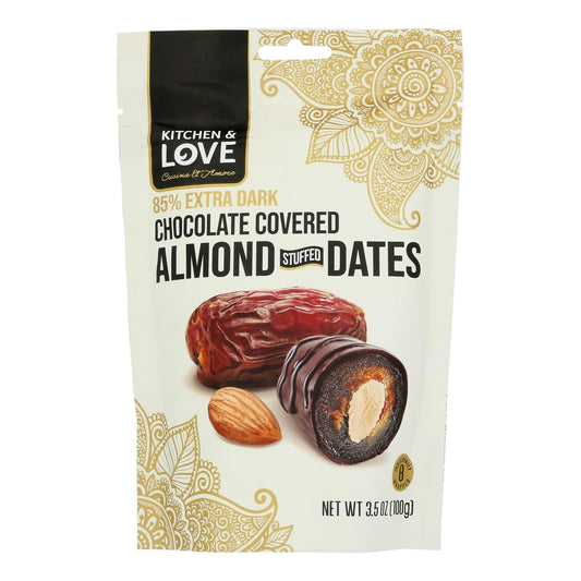 Kitchen & Love - Almond Stuffed Dates Dark Chocolate 3.5 oz (Pack of 8)