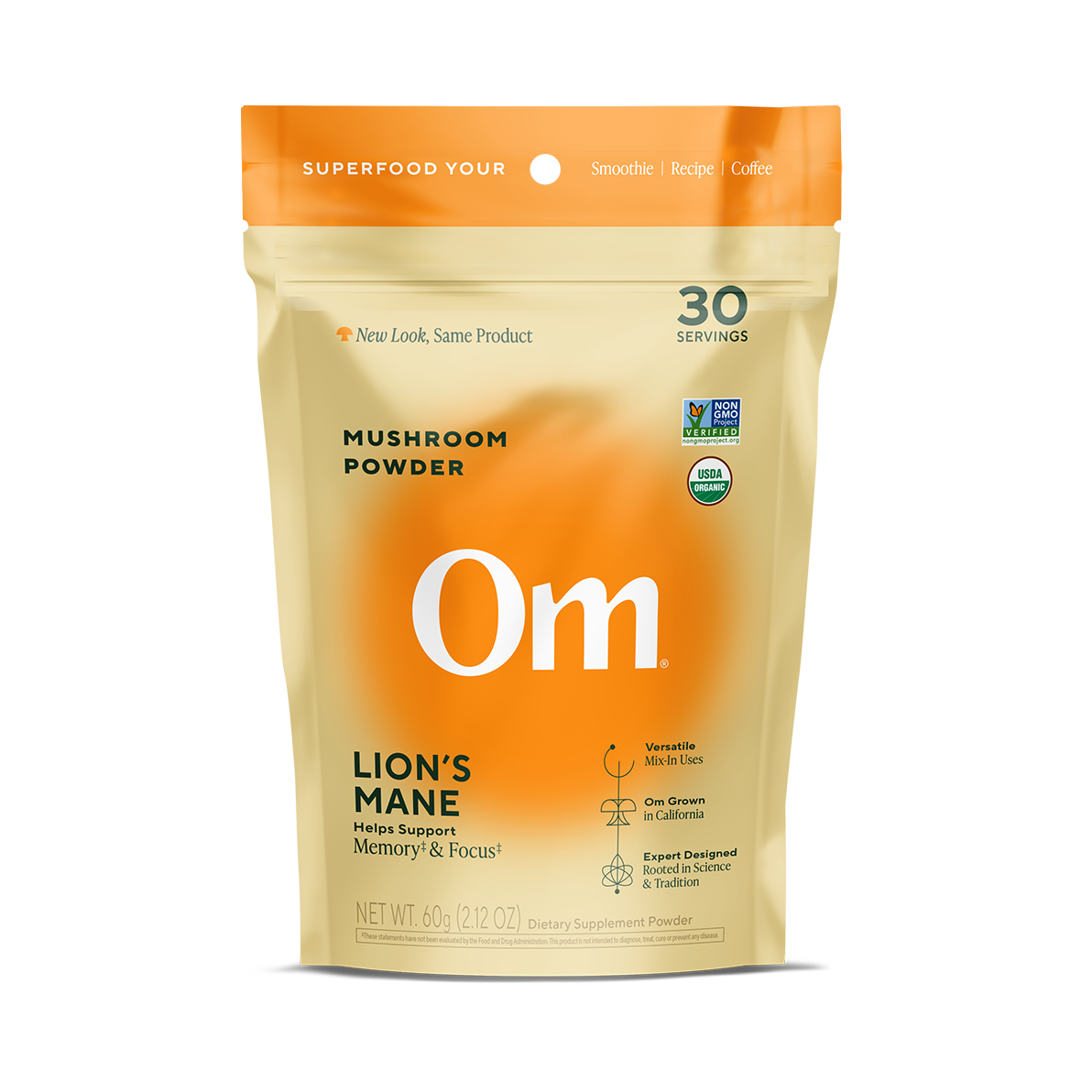 OM MUSHROOMS (Pack of 4) Om Mushrooms Lion's Mane Mushroom Powder Supplement Whole Foo 2.1 Oz