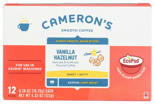 Camerons Vanilla Hazelnut Coffee Pods 4.33 Oz Pack of 6