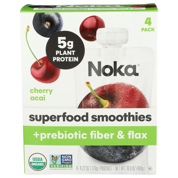 Noka Smoothie Cherry Acai Superfood Puree 4 Pc