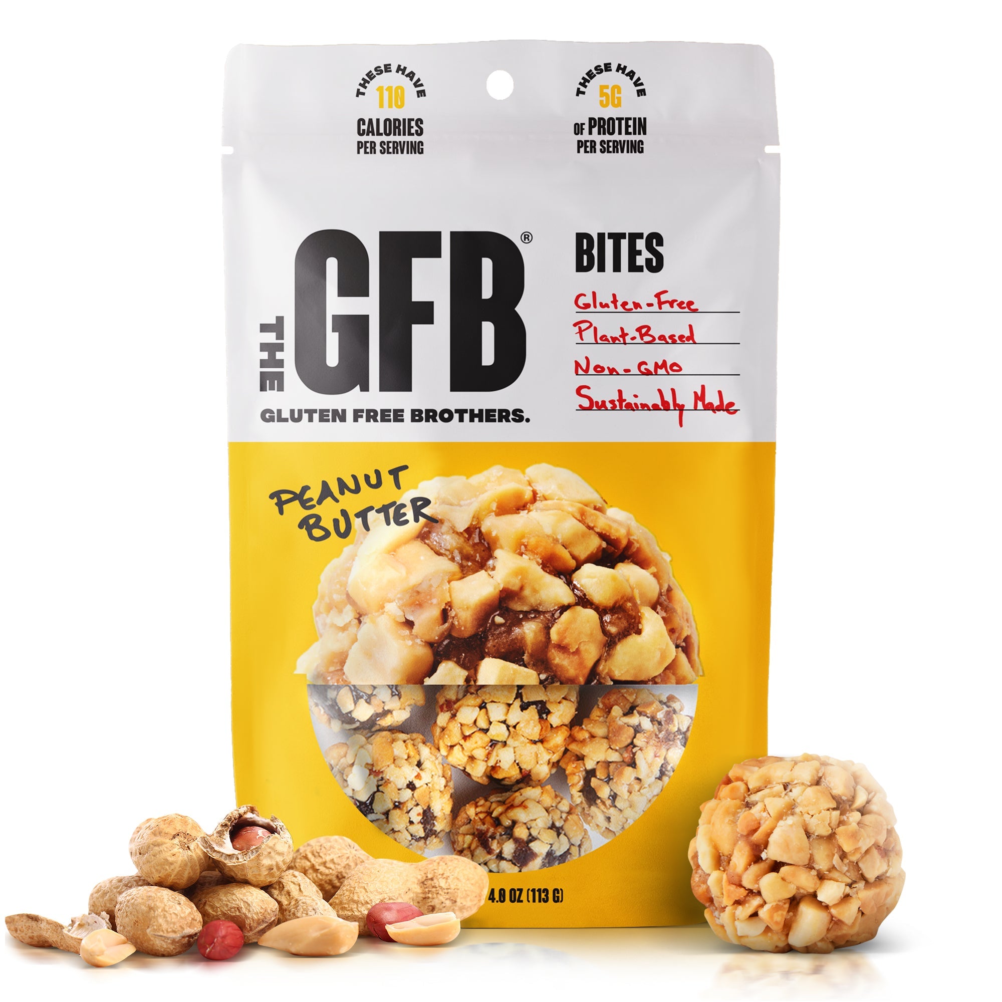 The Gfb The Gluten Free Brothers Peanut Butter Bites - Gluten Free Protein Balls – Non GMO, Soy Free, Vegan – Snack Size Plant Based Protein Energy Balls, 4 oz