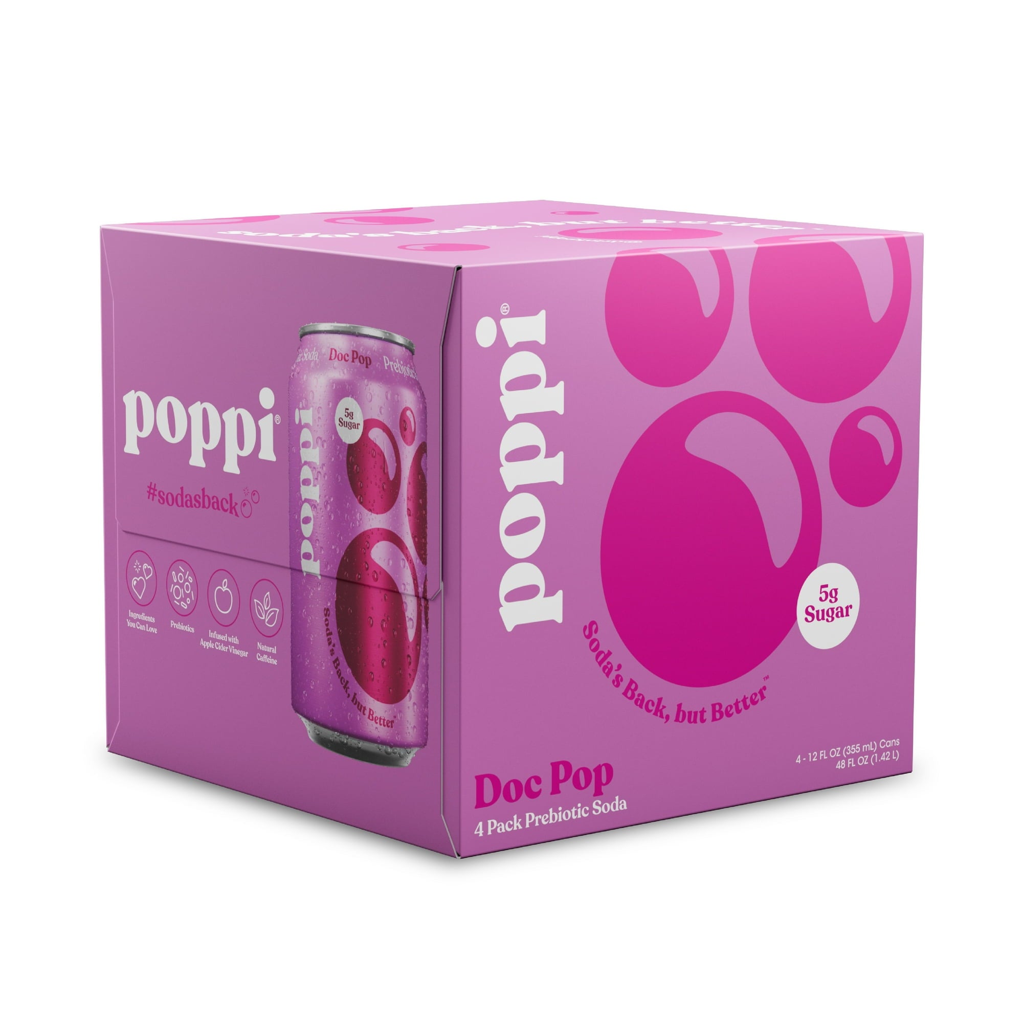 Poppi Soda Prebiotic Doctor Pop 48 Fl Oz, (4 Cans per Pack), 24 Cans Total