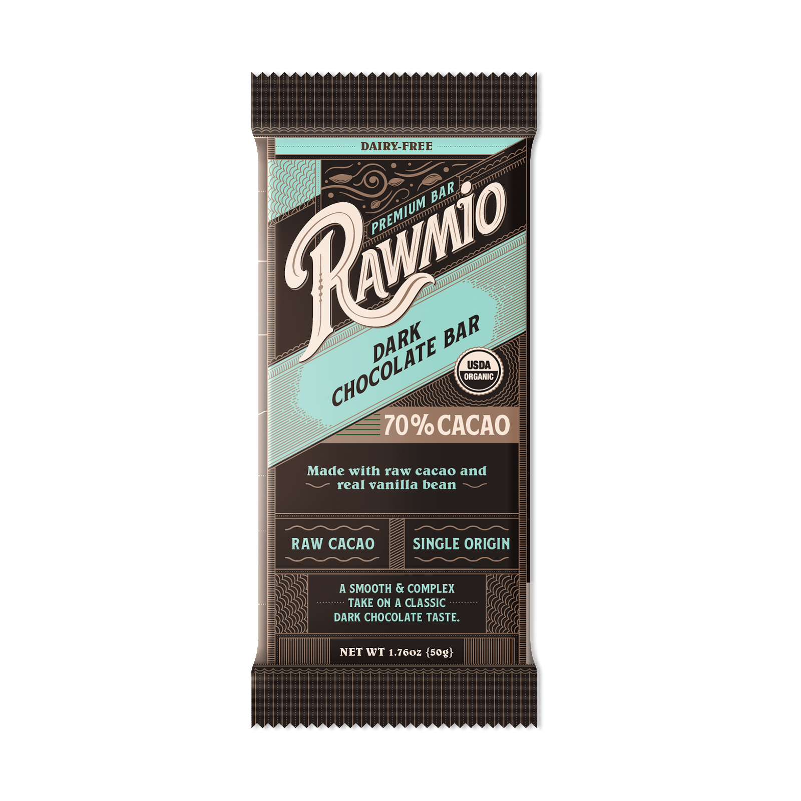 Rawmio Premium Dark Chocolate Bar, 70% Cacao with Vanilla Bean