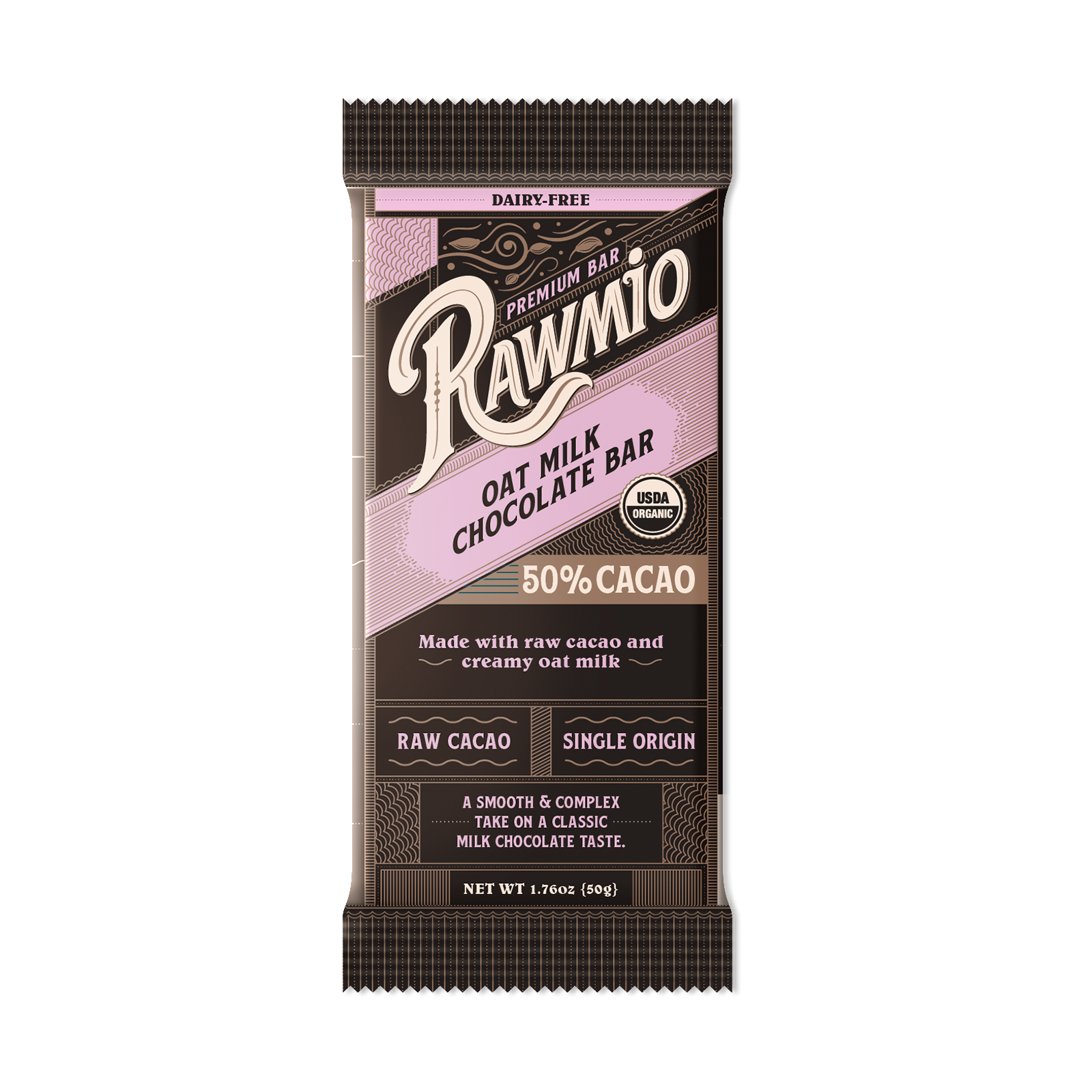 Rawmio Premium Oat Milk Chocolate Bar, 50% Cacao