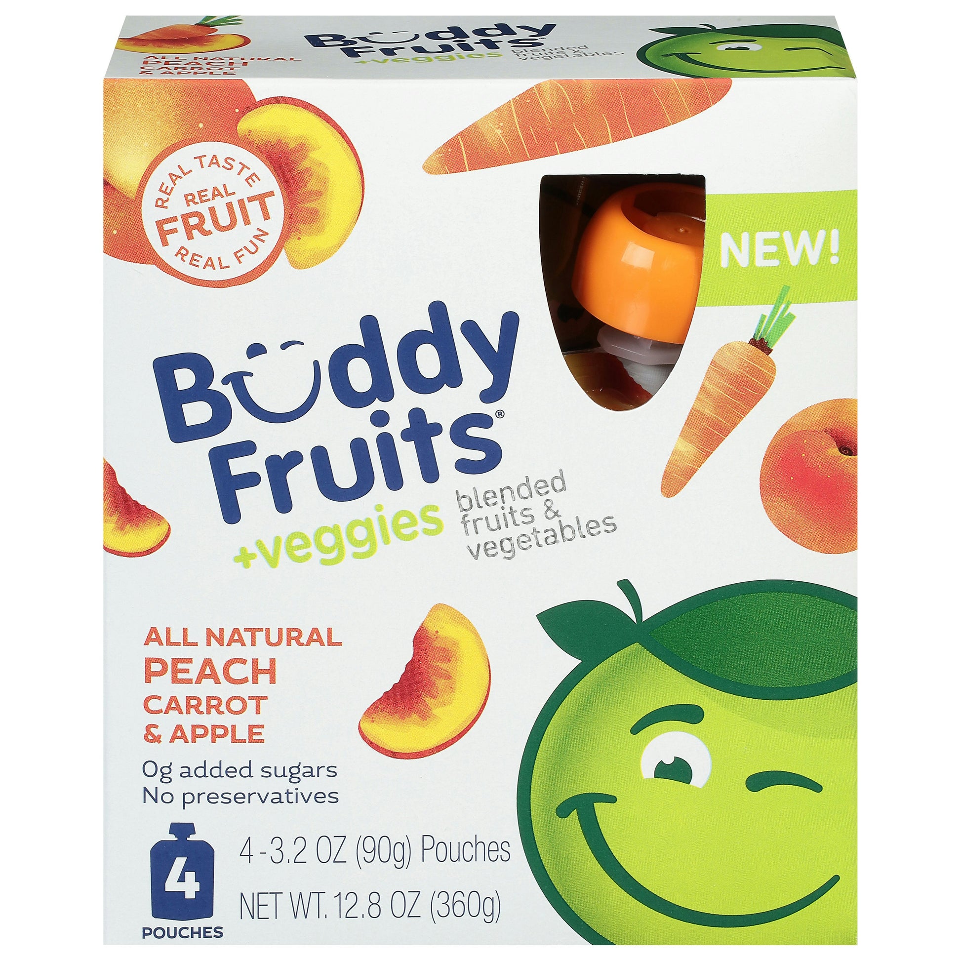 Buddy Fruits Fruit Pouch Peach Carrot 4 Pack 12.8 oz (Pack of 6)