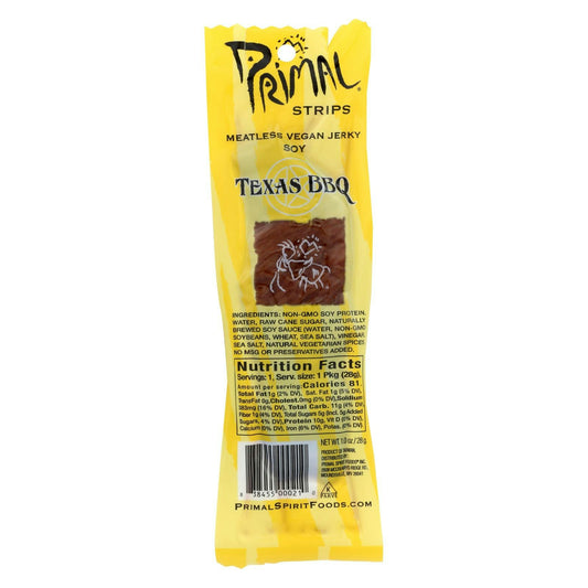 Primal Strips Vegan Jerky - Meatless - Soy - Texas BBQ - 1 oz (Pack of 24)