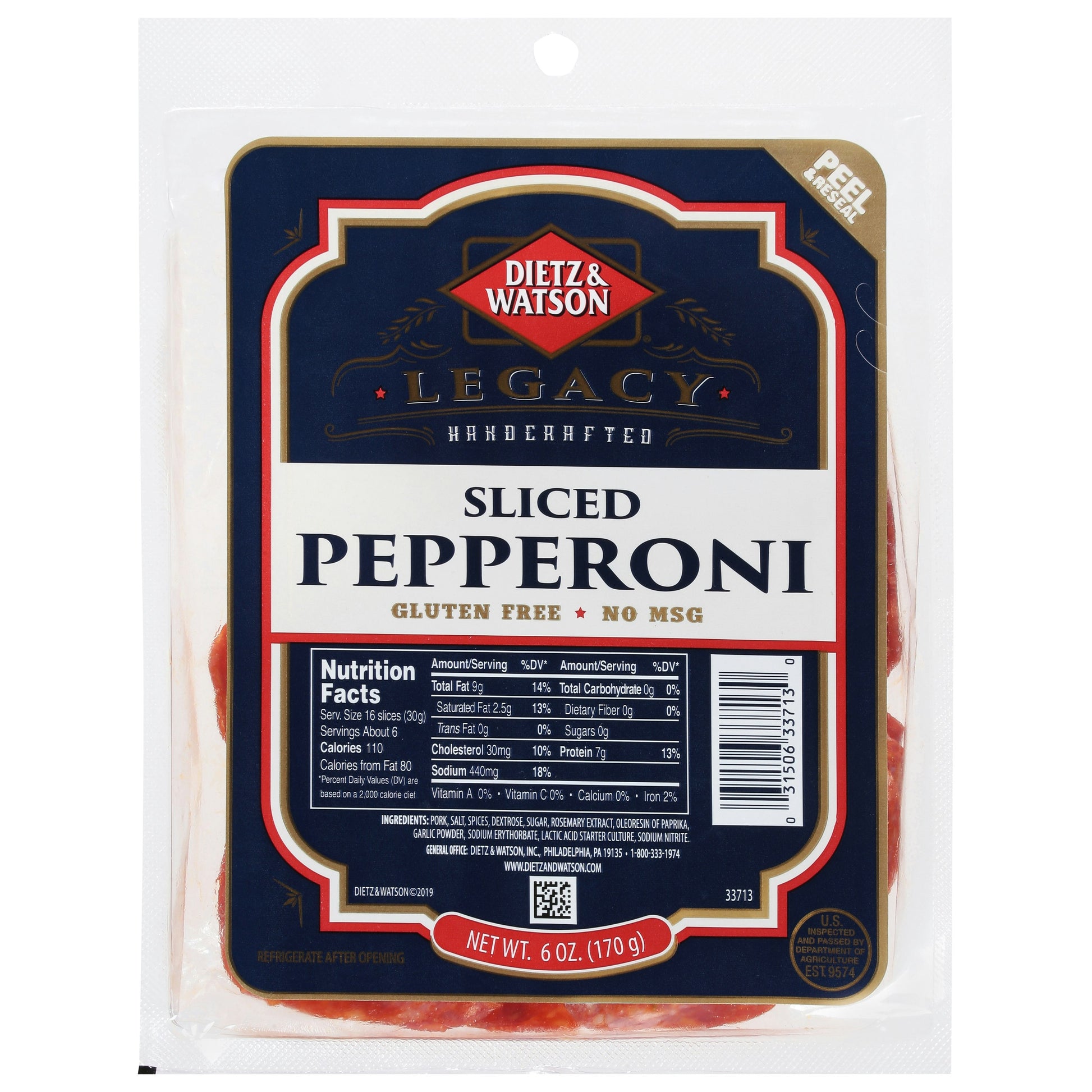Dietz & Watson Pepperoni Sliced 6 Oz Pack of 12