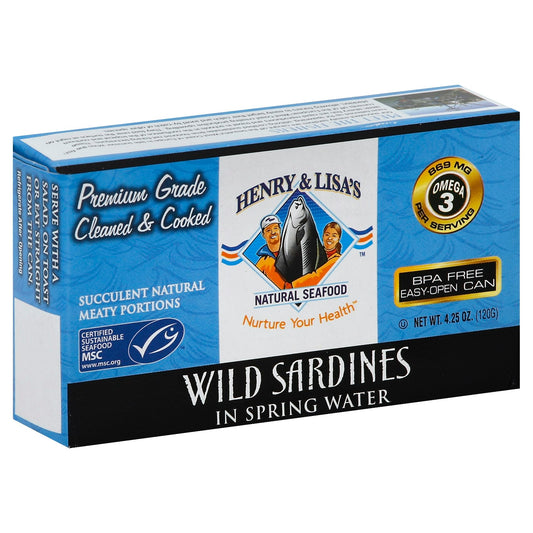 Henry & Lisas Sardine Wild Spring Water 4.25 Oz Pack of 12