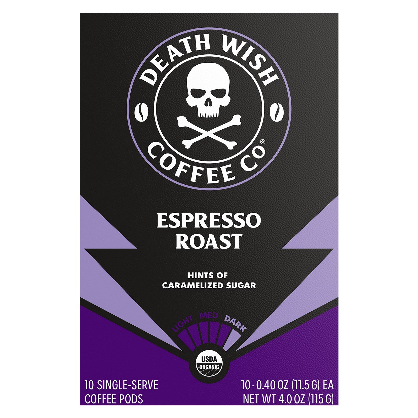 Death Wish Coffee Coffe Single serve Espresso Roast Organic 10 Ct (Pack Of 6)