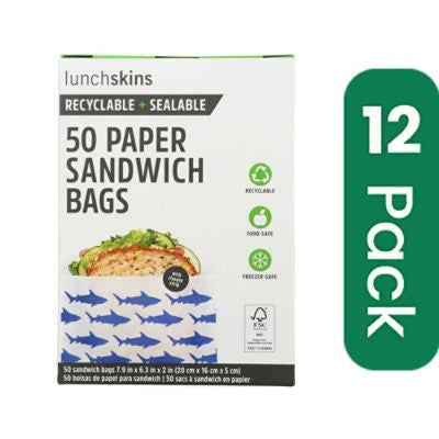 Lunchskins - Recyclable and Sealable Paper Sandwich Bags - Shark 50 Count (Pack of 12)