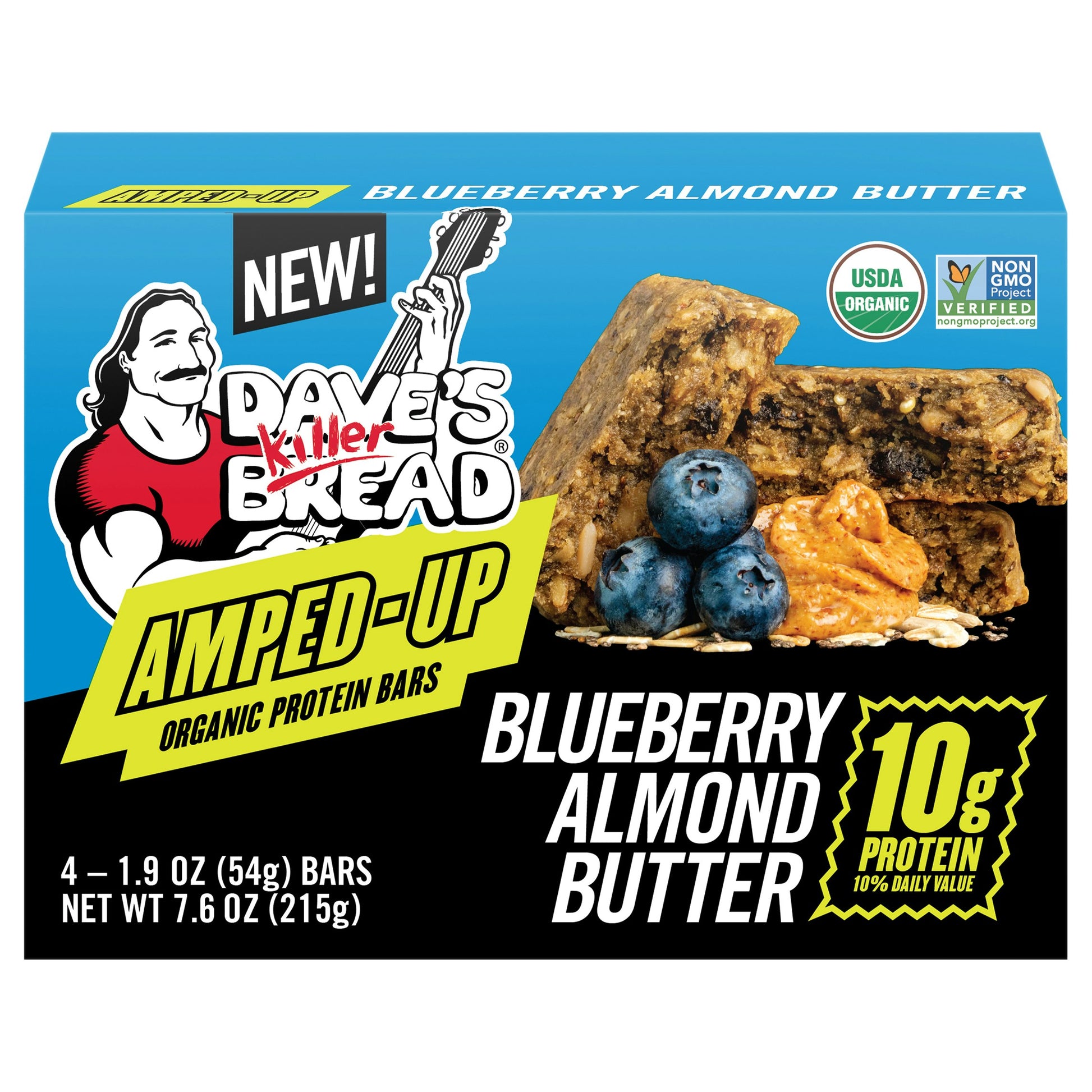 Daves Killer Bread Bar Protein Organic Blueberry Almond 7.6 Oz Pack of 6