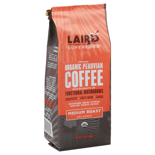Laird Superfood Coffee Medium Ground Mushroom Organic 12 Oz Pack of 6