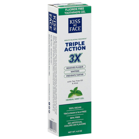 Kiss My Face Tooth paste Gel Triple Action 4.5 oz (Pack of 3)