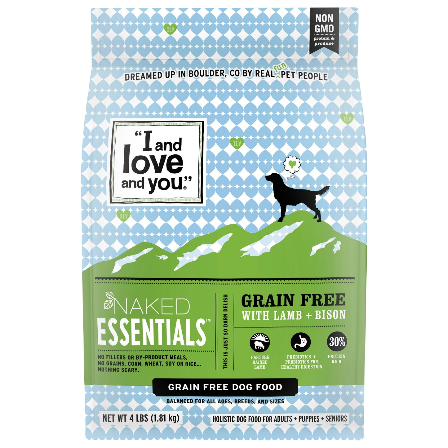 I & Love & You Dog Lamb & Bison Naked Essentials 4 Lb Pack of 4