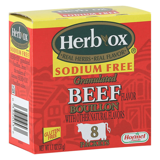 Herb Ox Broth Instant Sodium Free Beef 1.1 oz (Pack of 12)