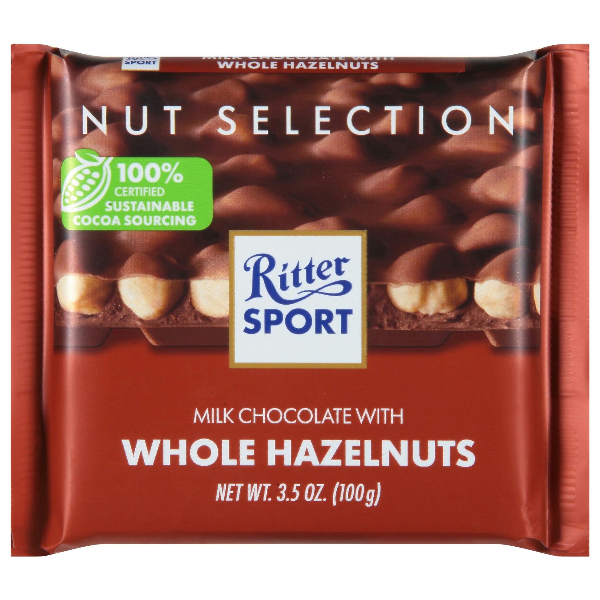 Ritter Sport Chocolate Bar Milk Whole Hazelnut 3.5 oz (Pack of 10)