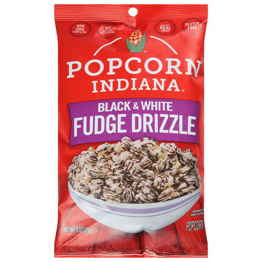 Popcorn Indiana Popcorn Drizzled Chocolate Black & White 6 Oz Pack of 12