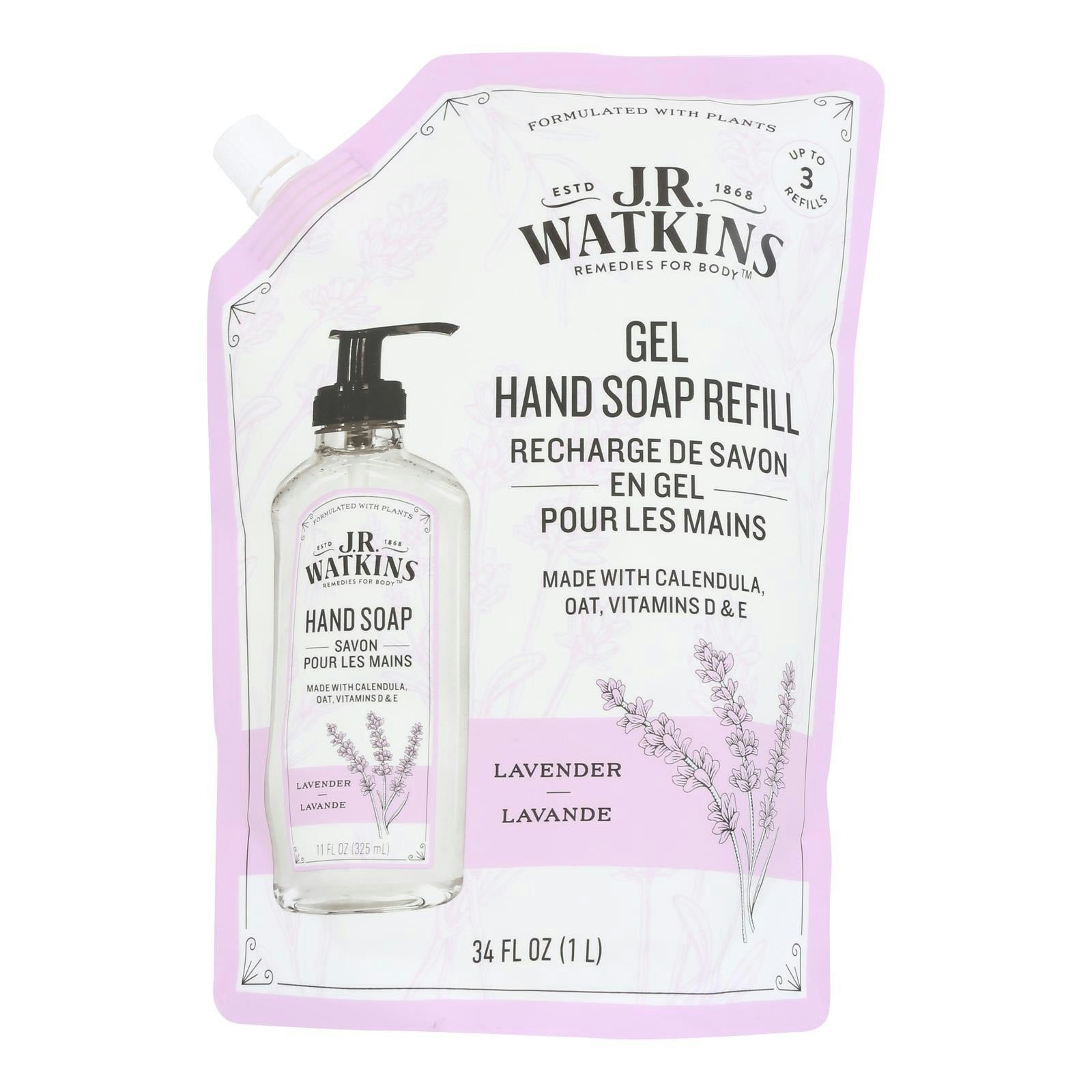 J.R. Watkins - Hand Soap Gel Refill Lavender 34 fl. oz (Pack of 3)