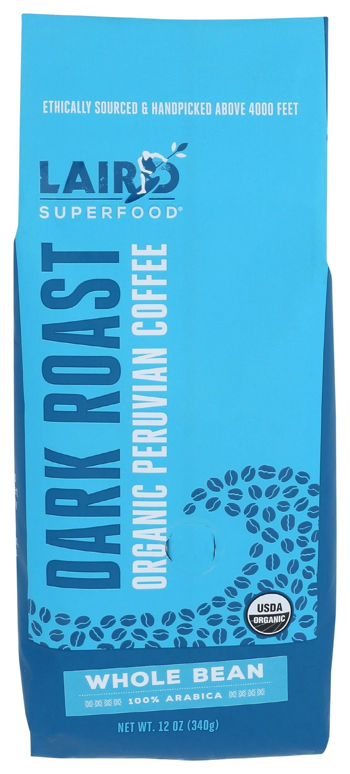 Laird Superfood Organic Peruvian Dark Roast Whole Bean Coffee 12 Oz Pack of 6