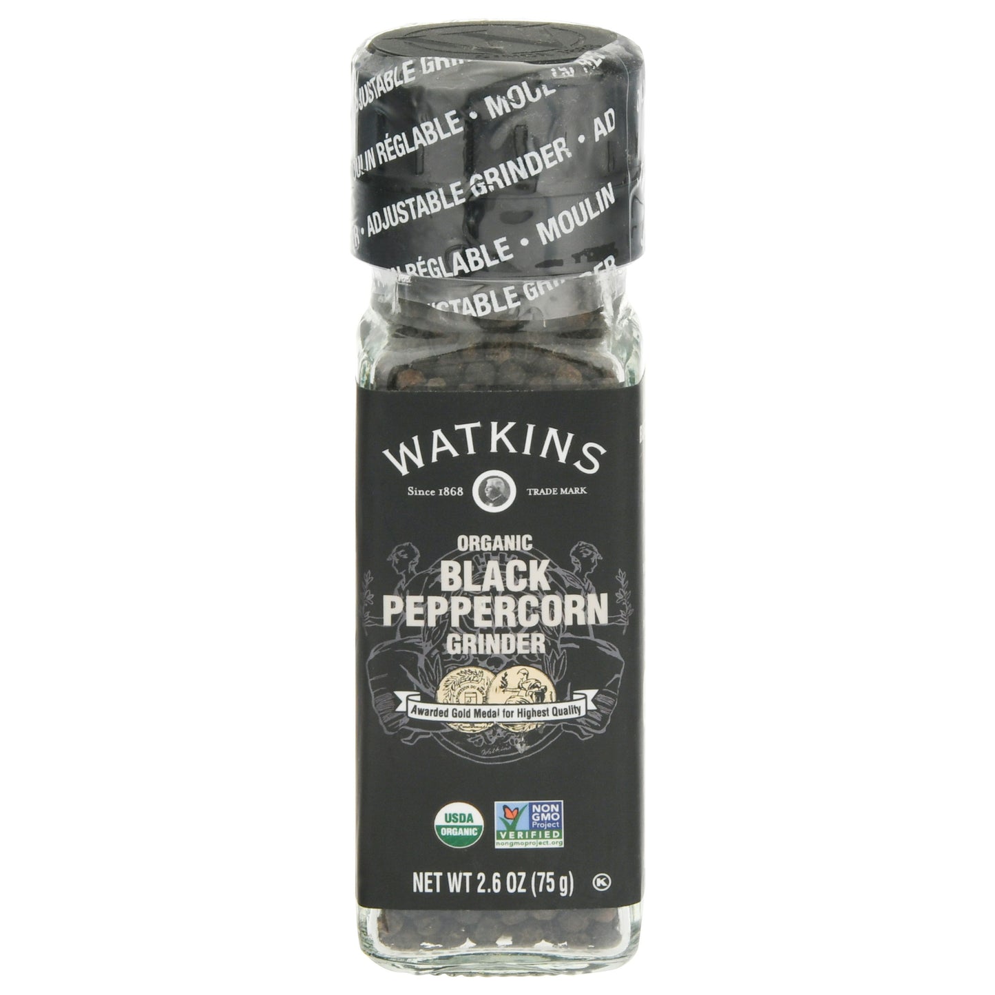 Watkins Peppercorn Black Grinder Organic 2.6 Oz (Pack of 3)