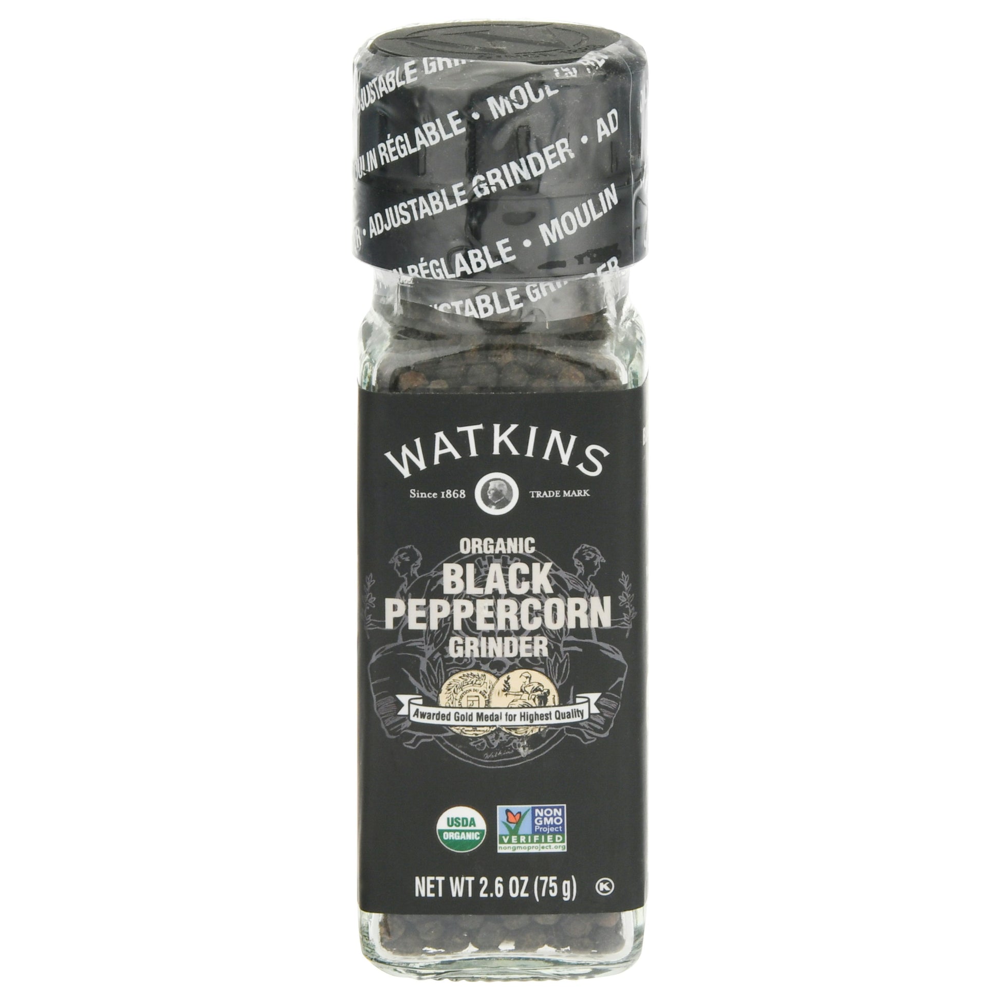 Watkins Peppercorn Black Grinder Organic 2.6 Oz (Pack of 3)