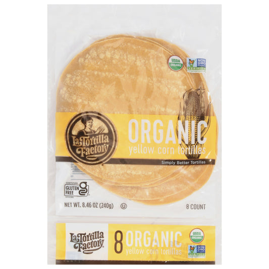 La Tortilla Factory Tortillas Organic Corn Yellow Bag 8 Count 8.46 Oz Pack of 10