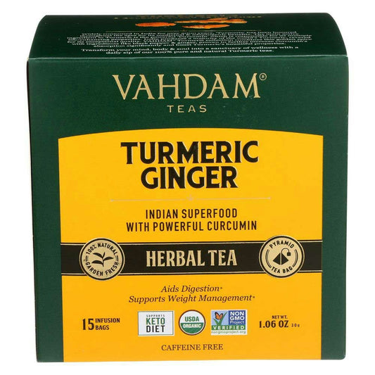 Vahdam Organic Turmeric Ginger Herbal Tea 1.06 Oz Pack of 6