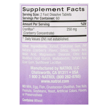 Natrol Cranberry Fast Dissolve - 250 mg - 120 Tablets (Pack of 3)