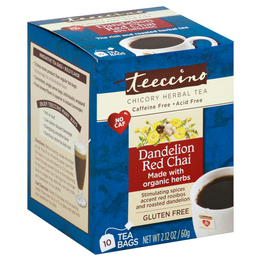 Teeccino Tea Dandelion Red Chai 10 Ct Pack of 6