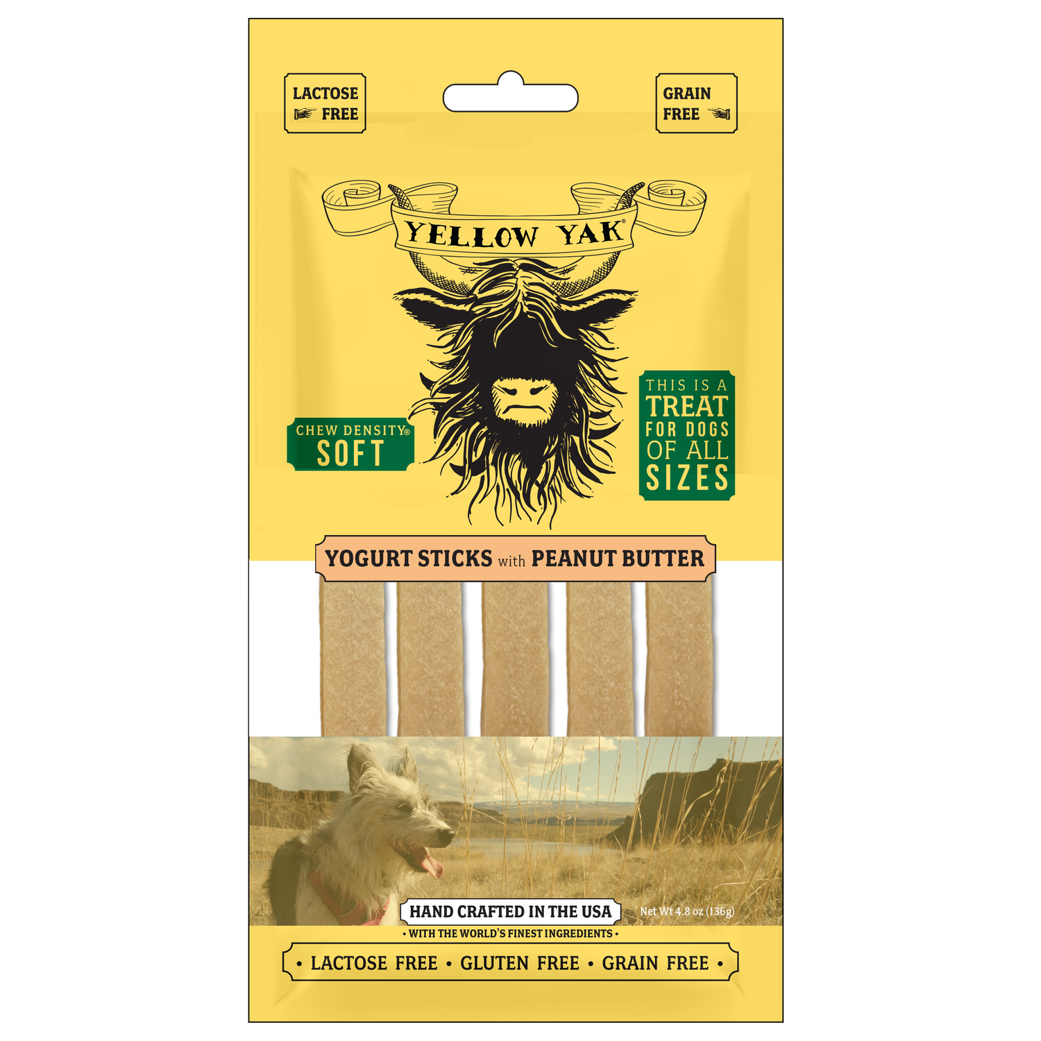 YELLOW YAK (Pack of 10) Yellow Yak Treat Dog Yogurt Stix Peanut Butter Dog Treats 4.8 Oz