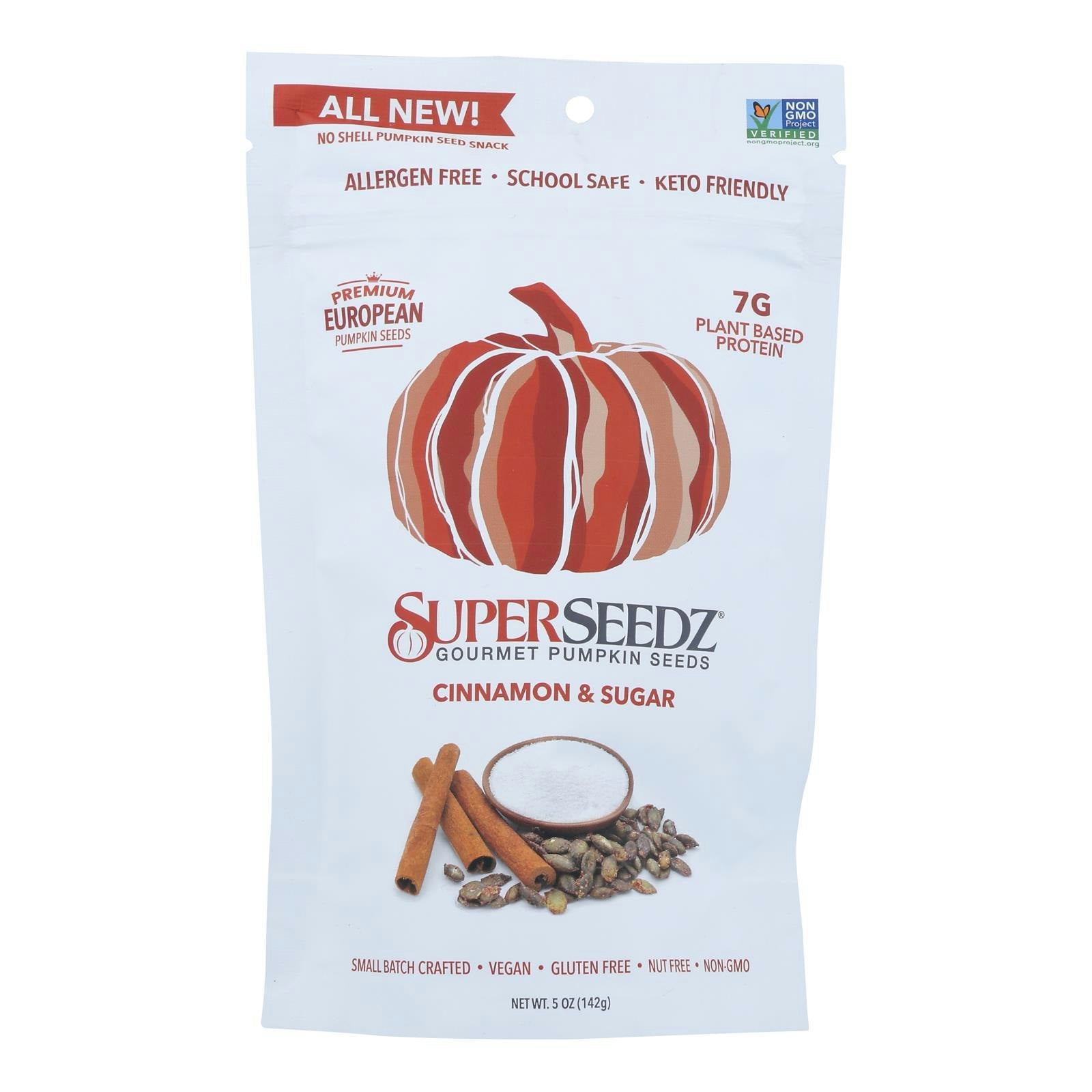 Superseedz Gourmet Pumpkin Seeds - Cinnamon and Sugar 5 oz (Pack of 6)