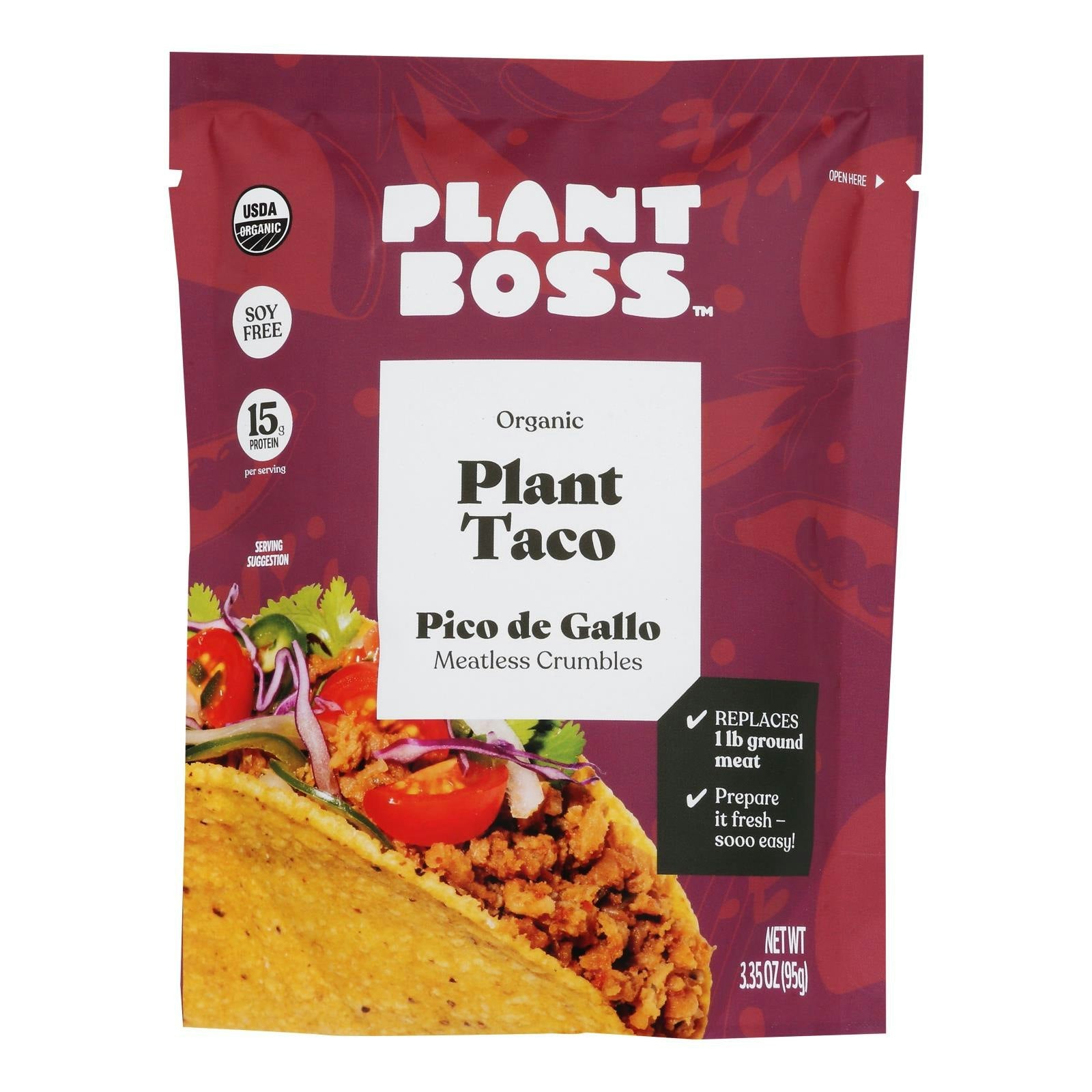 Plant Boss - Meatless Crumbles Pico de Gallo Plant Taco Organic - 3.35 oz (Pack of 6)