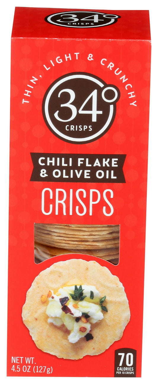 34 Degrees Chili Flake and Olive Oil Crisps - 4.5 Ounce (Pack of 12)