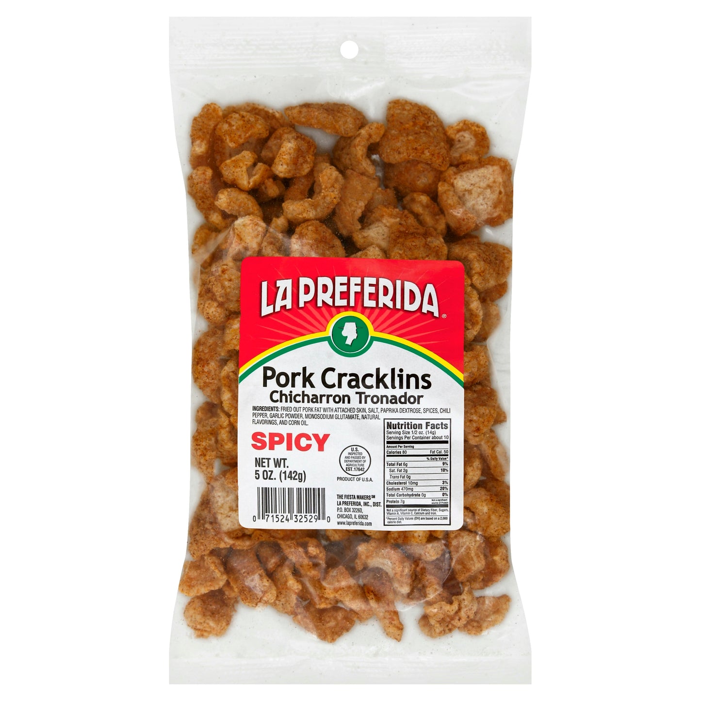 La Preferida Pork Cracklins Spicy 5 oz (Pack of 15)